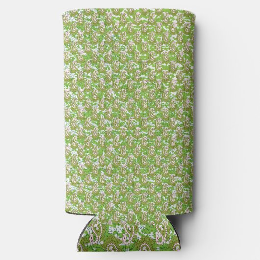 Een witte achtergrond met bruine stippen erop seltzer blikjeskoeler (Achterkant)