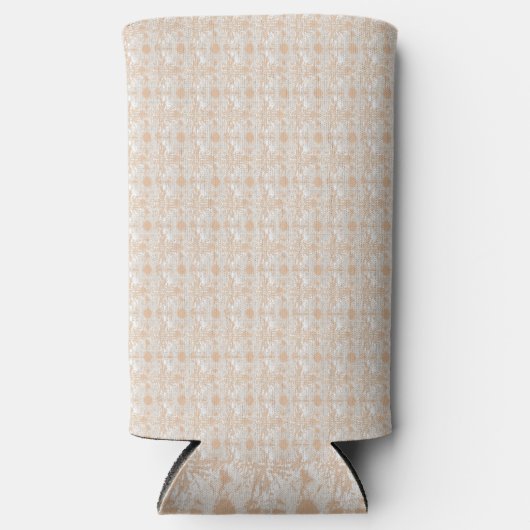 Een witte achtergrond met bruine stippen erop seltzer blikjeskoeler (Voorkant)