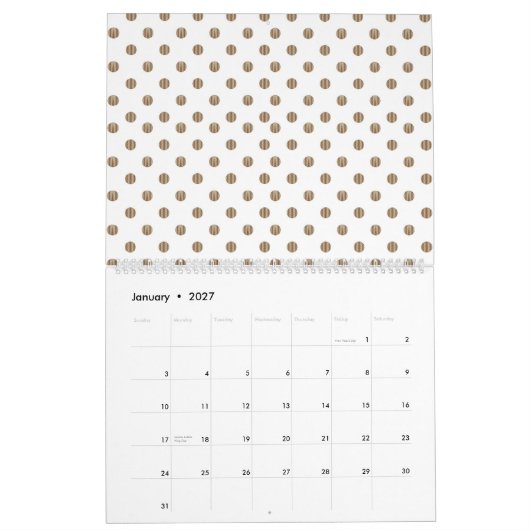 Een witte achtergrond met bruine stippen kalender (Jan 2027)