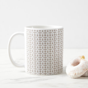 Een witte achtergrond met een bruin patroon erop koffiemok