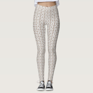 Een witte achtergrond met een bruin patroon erop leggings