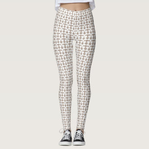 Een witte achtergrond met een bruin patroon erop leggings