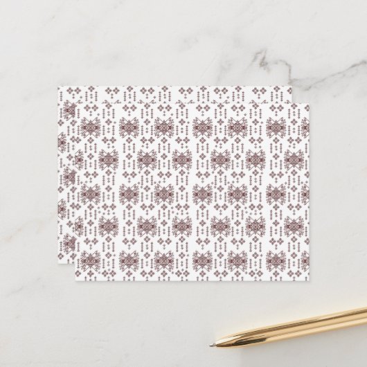 Een witte achtergrond met een rood patroon erop briefkaart (Voorkant / Achterkant in situ)