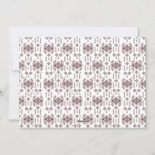 Een witte achtergrond met een rood patroon erop feestdagenkaart (Achterkant)