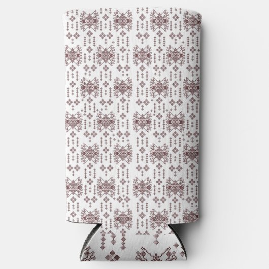 Een witte achtergrond met een rood patroon erop seltzer blikjeskoeler (Voorkant)