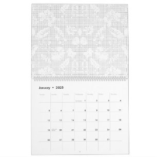 Een witte achtergrond met een speelse opstelling kalender