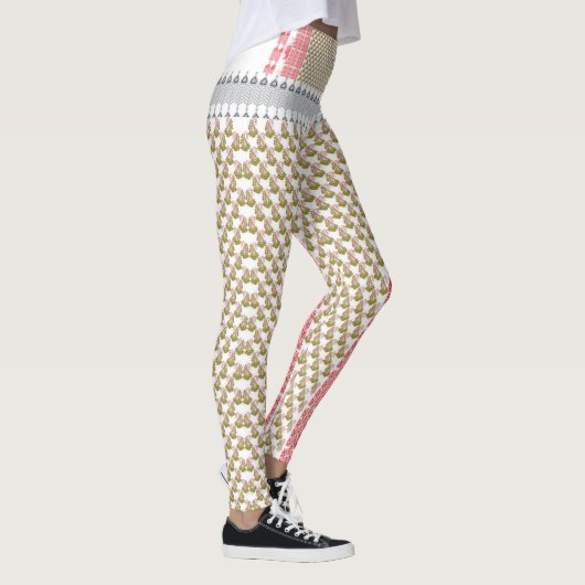 Een witte achtergrond met groene bladeren erop leggings (Rechts)