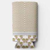 Een witte achtergrond met groene bladeren erop seltzer blikjeskoeler (Achterkant)