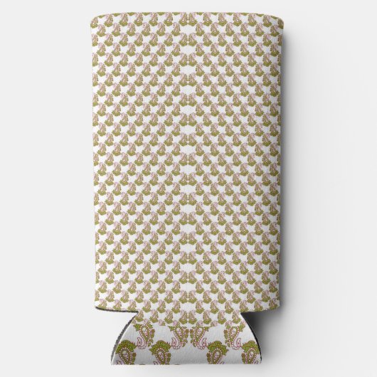 Een witte achtergrond met groene bladeren erop seltzer blikjeskoeler (Achterkant)