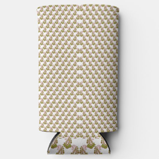 Een witte achtergrond met groene bladeren erop seltzer blikjeskoeler (Voorkant)