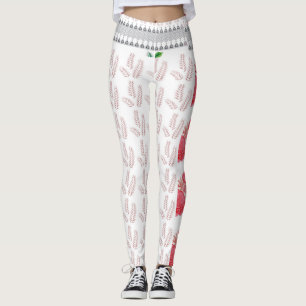 Een witte achtergrond met roze bladeren erop leggings