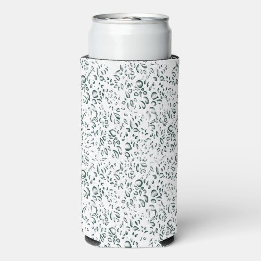 Een witte achtergrond met veel druppels water seltzer blikjeskoeler (Seltzer Achterkant)