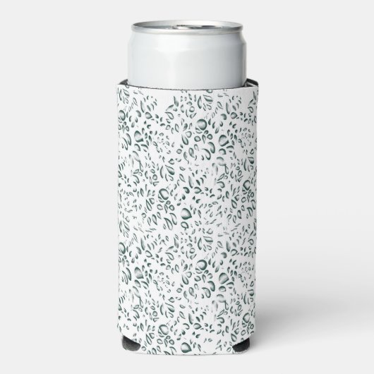 Een witte achtergrond met veel druppels water seltzer blikjeskoeler (Seltzer Voorkant)