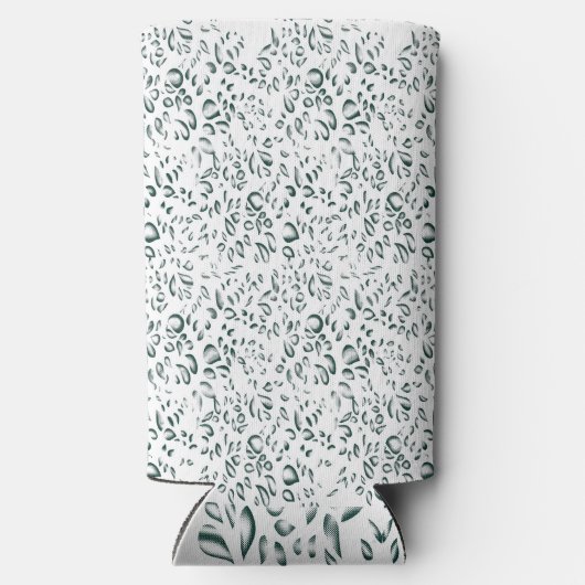 Een witte achtergrond met veel druppels water seltzer blikjeskoeler (Achterkant)