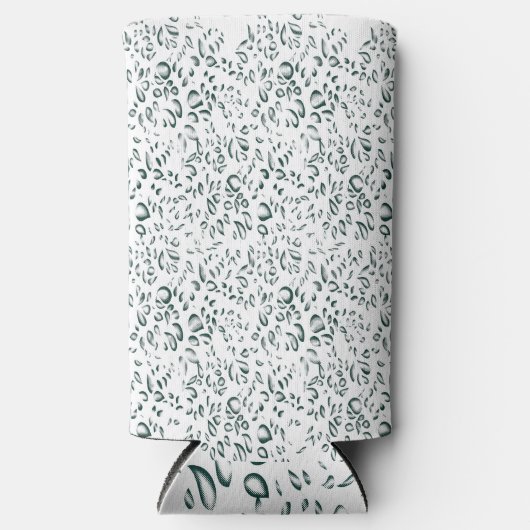 Een witte achtergrond met veel druppels water seltzer blikjeskoeler (Voorkant)