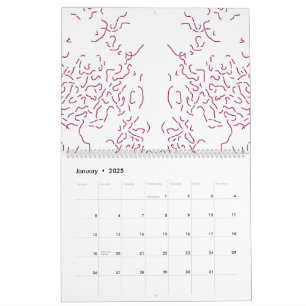 Een witte achtergrond met veel rode lijnen kalender