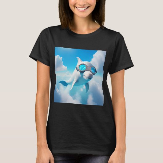 een witte dolfijn met een glas t-shirt (Voorkant)