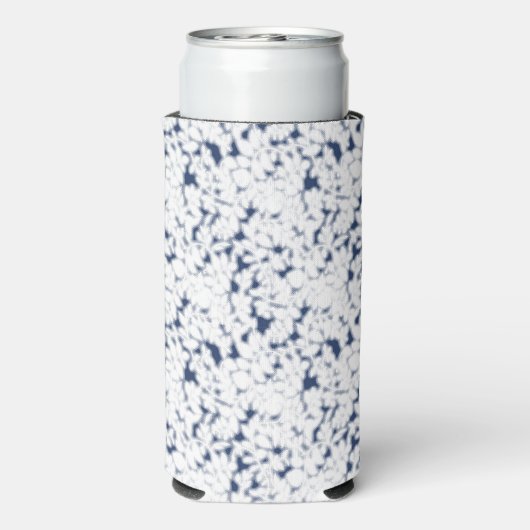 Een witte en blauwe achtergrond met een patroon seltzer blikjeskoeler (Seltzer Achterkant)