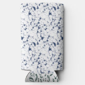 Een witte en blauwe achtergrond met een patroon seltzer blikjeskoeler (Achterkant)