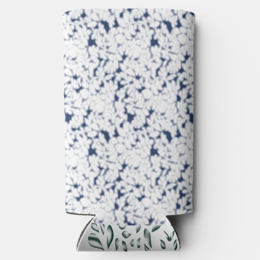 Een witte en blauwe achtergrond met een patroon seltzer blikjeskoeler (Achterkant)