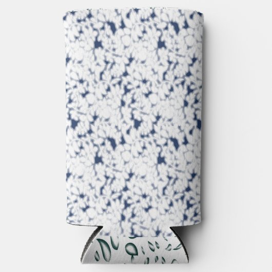 Een witte en blauwe achtergrond met een patroon seltzer blikjeskoeler (Voorkant)