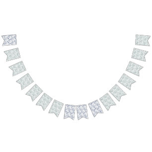 Een witte en blauwe achtergrond met een patroon vlaggetjes