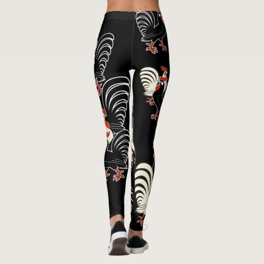 Eén witte en twee zwarte hanen leggings (Achterkant)