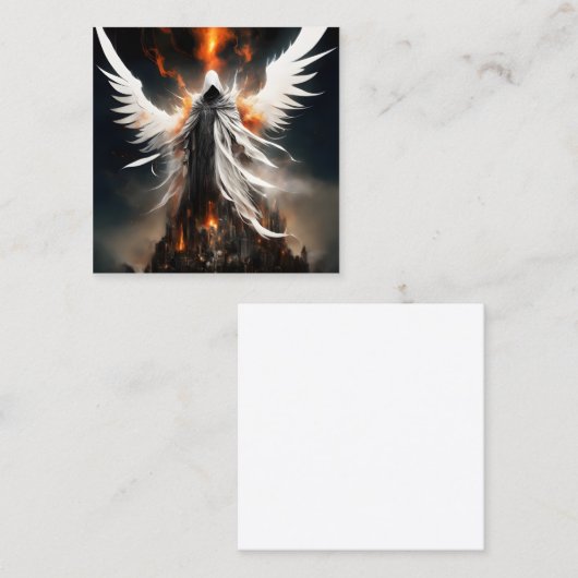 Een witte engel vrouw torent over een vernieling vierkante visitekaartje (Voorkant / Achterkant)