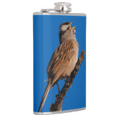 Een witte-Gesneden Sparrow Zingt aan de Zon Heupfles (Rechts)