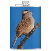 Een witte-Gesneden Sparrow Zingt aan de Zon Heupfles (Voorkant)