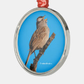 Een witte-Gesneden Sparrow Zingt aan de Zon Metalen Ornament (Links)