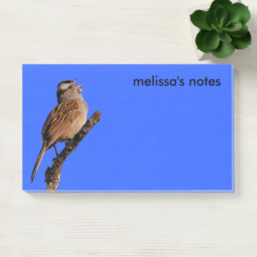 Een witte-Gesneden Sparrow Zingt aan de Zon Post-it® Notes (Kantoor)