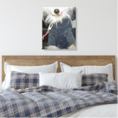 Een witte hond die kleren draagt. canvas afdruk (Insitu (Slaapkamer))