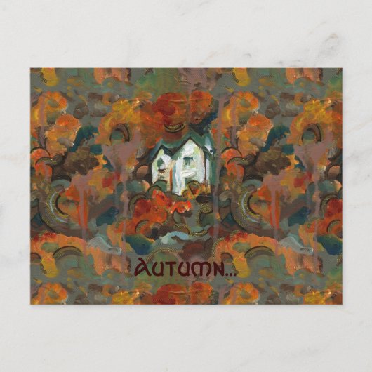 Een Witte Huis en Najaarsbomen Briefkaart (Voorkant)