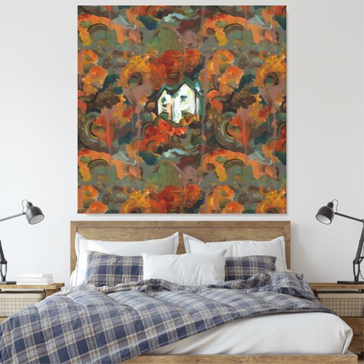 Een Witte Huis en Najaarsbomen Canvas Afdruk (Insitu (Slaapkamer))