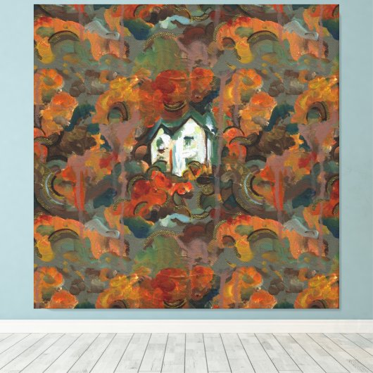 Een Witte Huis en Najaarsbomen Canvas Afdruk (Insitu (Houten vloer))