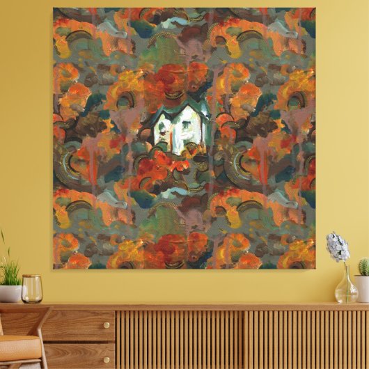 Een Witte Huis en Najaarsbomen Canvas Afdruk (Insitu (Woonkamer))