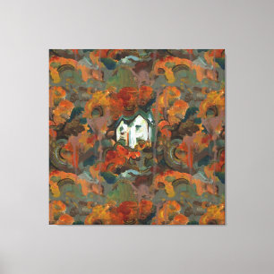 Een Witte Huis en Najaarsbomen Canvas Afdruk