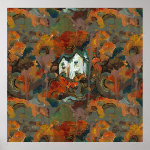 Een Witte Huis en Najaarsbomen Poster