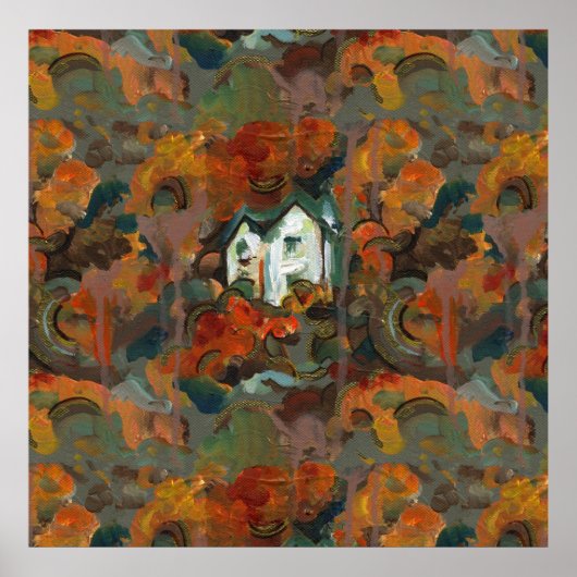 Een Witte Huis en Najaarsbomen Poster (Voorkant)