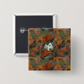 Een Witte Huis en Najaarsbomen Vierkante Button 5,1 Cm (Voorkant /achterkant)