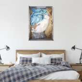 Een witte kat die in een wasmand slaapt, canvas afdruk (Insitu (Slaapkamer))