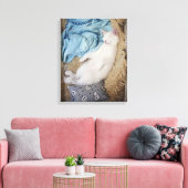 Een witte kat die in een wasmand slaapt, canvas afdruk (Insitu (Woonkamer))