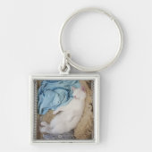 Een witte kat die in een wasmand slaapt, sleutelhanger (Voorkant)