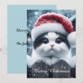 Een witte kat met kerstmuts feestdagenkaart (Voorkant / Achterkant)