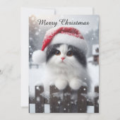 Een witte kat met kerstmuts feestdagenkaart (Voorkant)