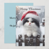 Een witte kat met kerstmuts feestdagenkaart (Voorkant / Achterkant)