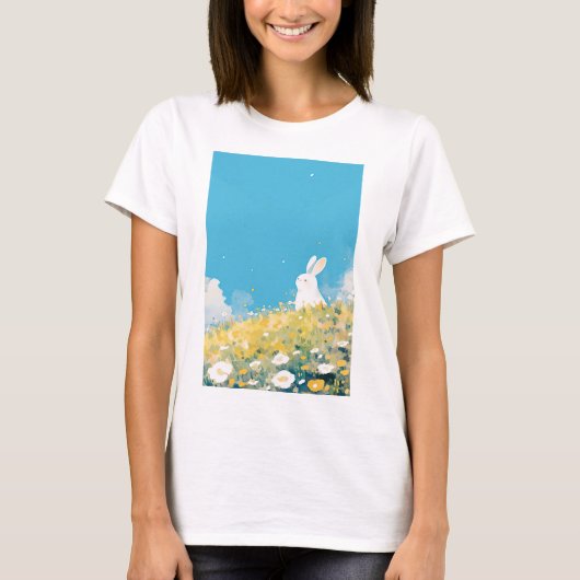 Een witte konijnenweide t-shirt (Voorkant)