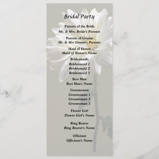 Een Witte Madelief Programmakaart (Achterkant)