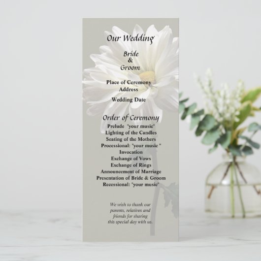 Een Witte Madelief Programmakaart (Staand voorkant)